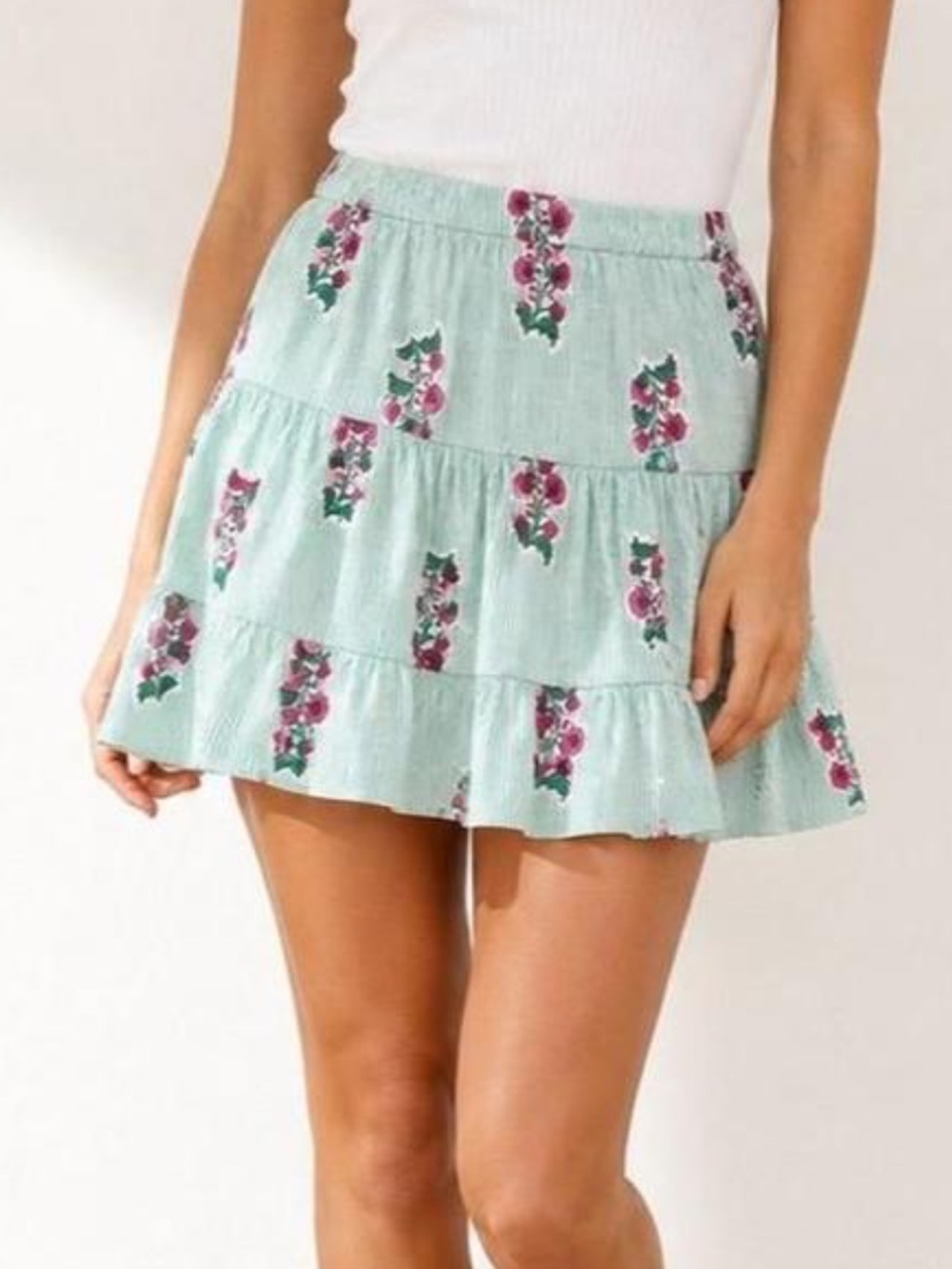 J. Crew Mint Floral Tiered Mini Skirt